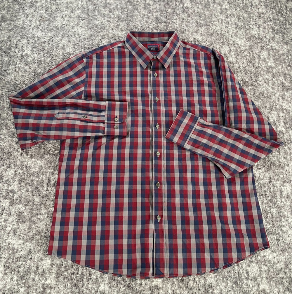 UNTUCKit Men's XL Red Plaid Wrinkle Free Long Sleeve Shirt Pomeroi 35652